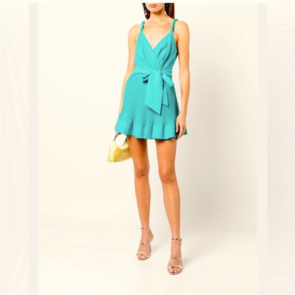 Milly Turquoise Mini Dress with Bow Detail and Braided Straps | 6